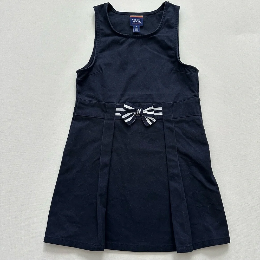 French Toast Navy Uniform Dress with Striped Bow Size 6
